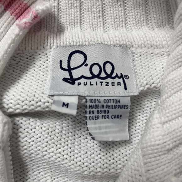 Lilly Pulitzer Cardigan Sweater Womens Medium White Full Zip Mock Neck Striped - Picture 5 of 10